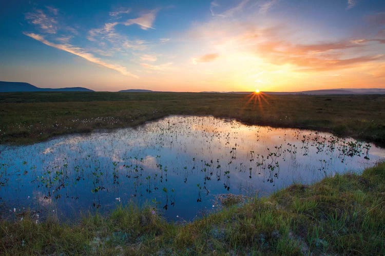 Bog Pool Sunset Beneath The Nephin Beg Mountains, Ballycroy National Park, County Mayo, Ireland