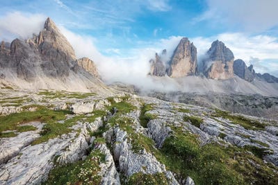 Cloud Swirls Around Monte Paterno And Tre Cime Di Lavaredo, Sexten Dolomites, Italy by Gareth McCormack canvas print