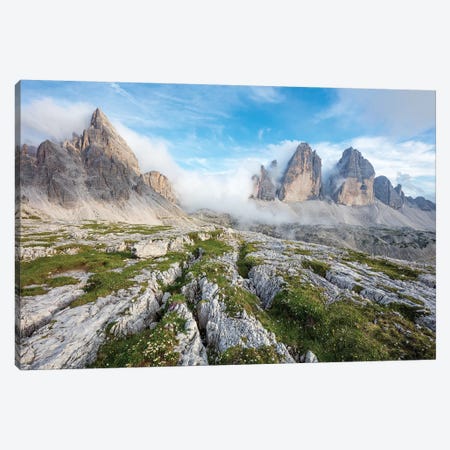 Cloud Swirls Around Monte Paterno And Tre Cime Di Lavaredo, Sexten Dolomites, Italy Canvas Print #GAR132} by Gareth McCormack Canvas Art Print