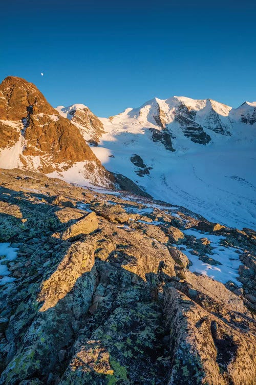 Evening Light On Piz Trovat And Piz Palu I, Berniner Alps, Graubunden, Switzerland