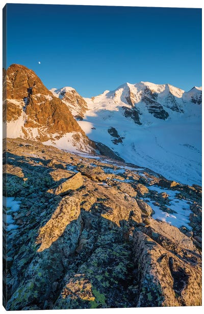 Evening Light On Piz Trovat And Piz Palu I, Berniner Alps, Graubunden, Switzerland Canvas Art Print - Gareth McCormack