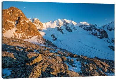 Evening Light On Piz Trovat And Piz Palu II, Berniner Alps, Graubunden, Switzerland Canvas Art Print - Gareth McCormack