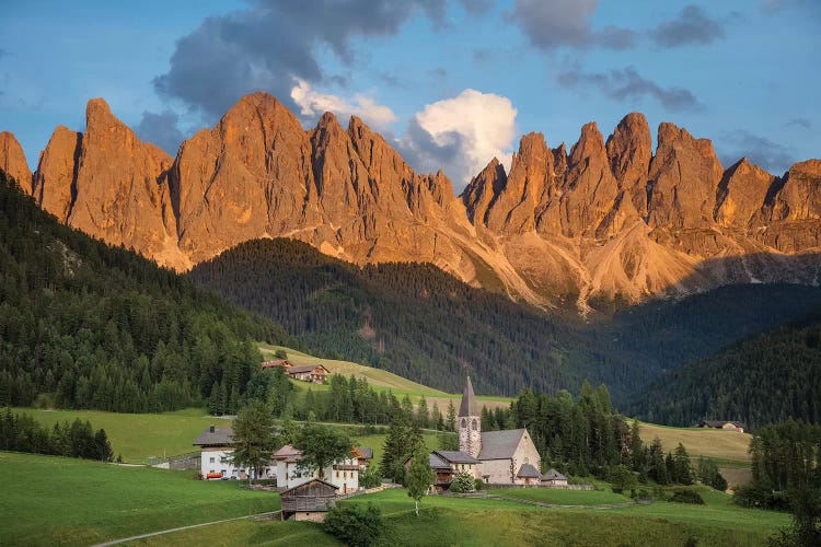 Evening Light On The Dolomites Above St Magdalena, Val Di Funes, South Tyrol, Italy