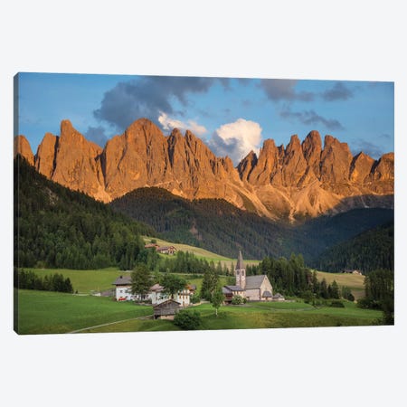 Evening Light On The Dolomites Above St Magdalena, Val Di Funes, South Tyrol, Italy Canvas Print #GAR142} by Gareth McCormack Canvas Art
