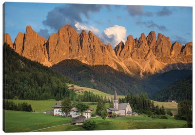 Evening Light On The Dolomites Above St Magdalena, Val Di Funes, South Tyrol, Italy Canvas Art Print - Gareth McCormack