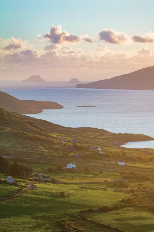 Evening Light Over Fields And Skellig Islands From Ballinskelligs Bay I, County Kerry, Ireland