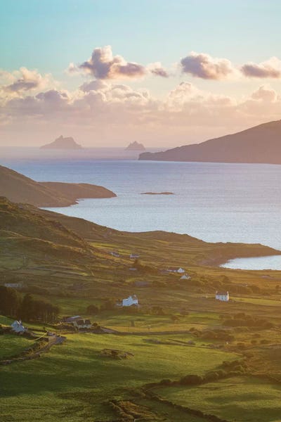 Evening Light Over Fields And Skellig Islands From Ballinskelligs Bay I, County Kerry, Ireland