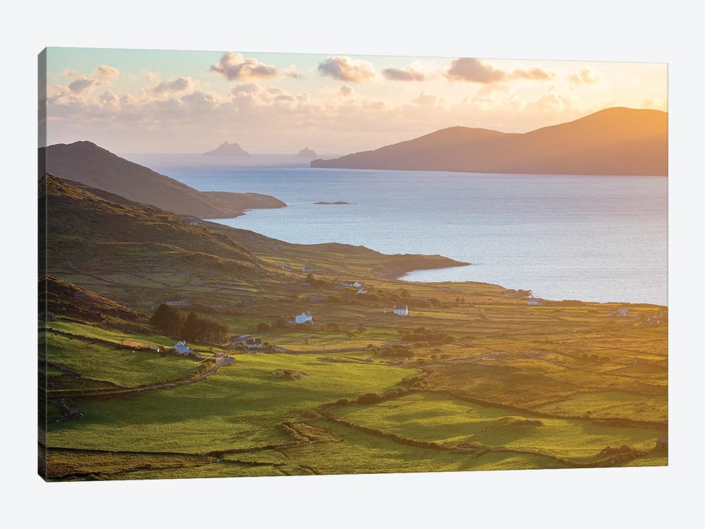 Evening Light Over Fields And Skellig Islands From Ballinskelligs Bay II, County Kerry, Ireland by Gareth McCormack 1-piece Art Print