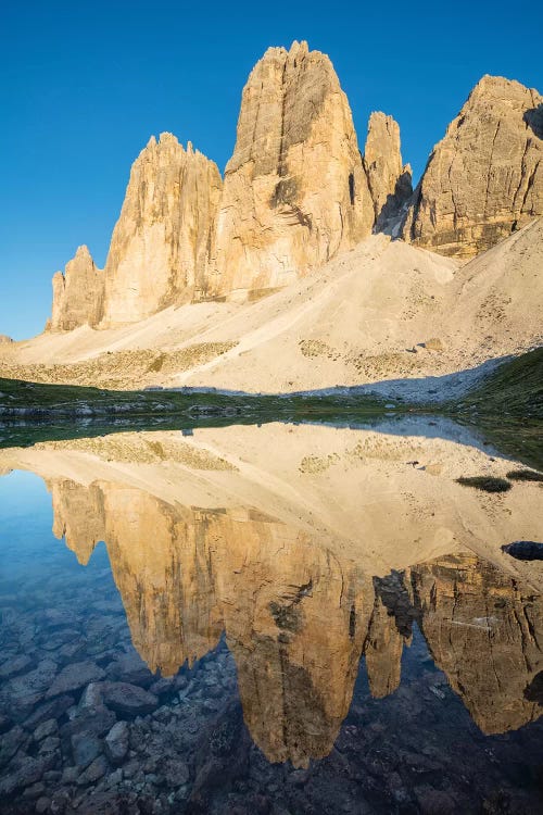 Evening Reflection Of Tre Cime Di Lavaredo, Sexten Dolomites, Italy