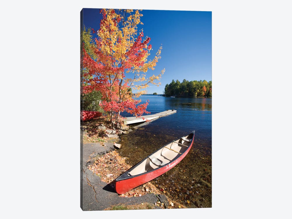 Fall Colors And Canoe, Maine, New England, USA 1-piece Canvas Art Print