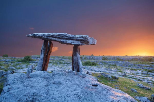 Ireland: Fiery Dawn At Poulnabrone Dolmen, The Burren, County Clare, Ireland by Gareth McCormack