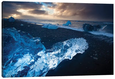 Icebergs On The Black Sand Beach Beneath Jokulsarlon, Iceland Canvas Art Print - Gareth McCormack
