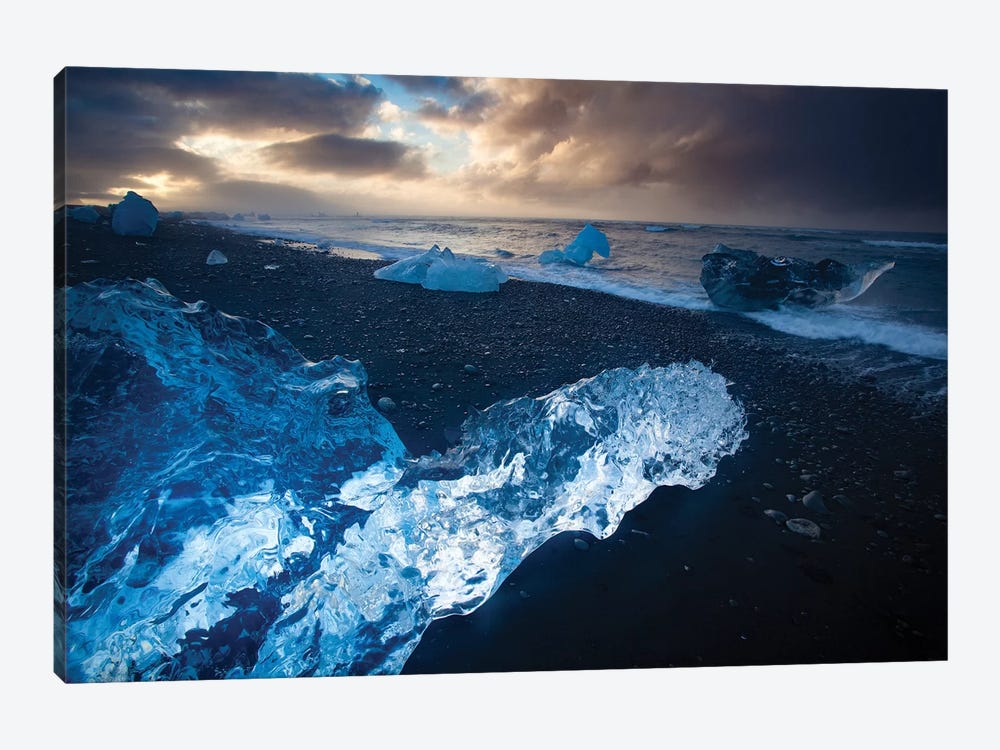 Icebergs On The Black Sand Beach Beneath Jokulsarlon, Iceland by Gareth McCormack 1-piece Canvas Print