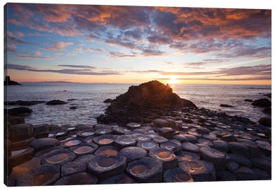 Mid-Summer Sunset I, Giant's Causeway, Co Antrim, Northern Ireland Canvas Art Print - Beach Sunrise & Sunset Art