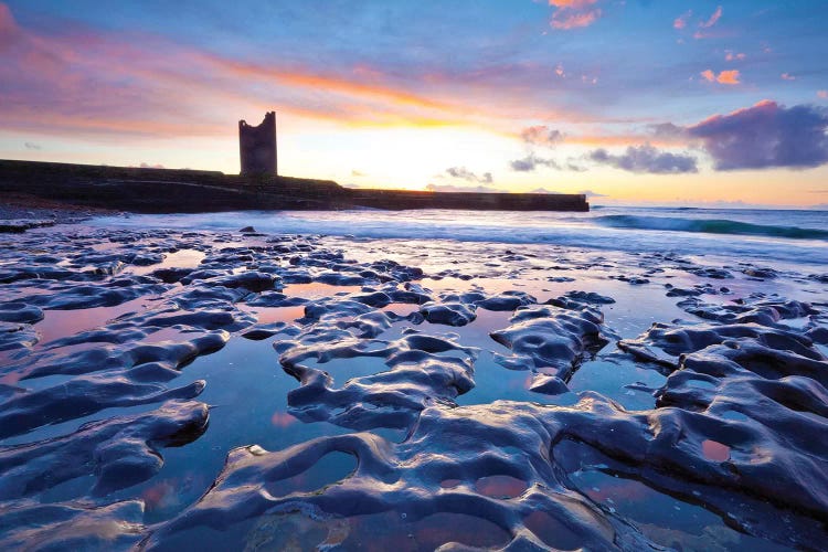 O'Dowds Castle Silhouetted At Dusk, Easky, County Sligo, Ireland