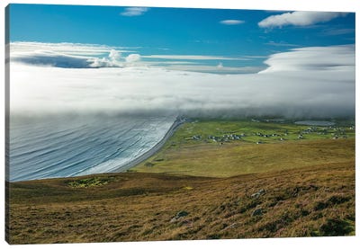 Sea Fog Rolling In Over Dookinelly And Keel, Achill Island, County Mayo, Ireland Canvas Art Print - Ireland Art