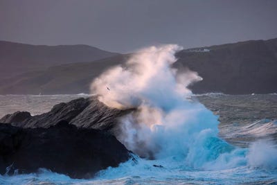 Storm Waves Beneath Clare Island Lighthouse, Achill Island, County Mayo, Ireland by Gareth McCormack metal wall art