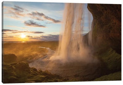 Sunset At Seljalandsfoss Waterfall, Iceland Canvas Art Print - Gareth McCormack