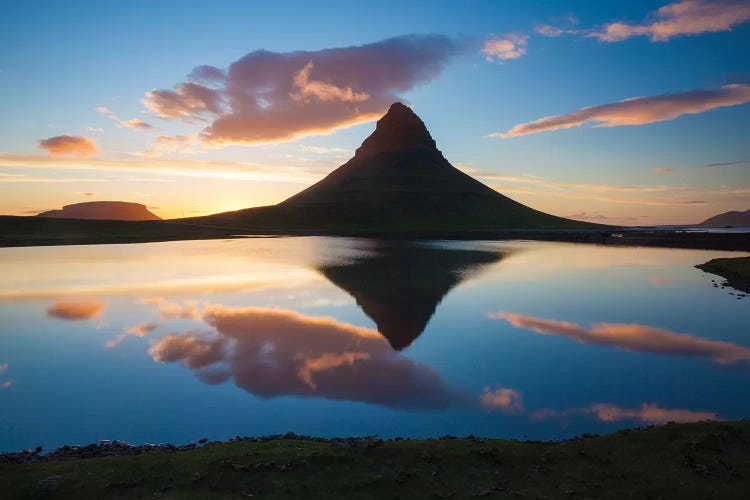 Sunset Reflection Of Kirkjufell Mountain, Iceland