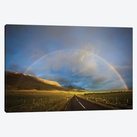 Road And Rainbow, Iceland Canvas Print #GAR217} by Gareth McCormack Art Print