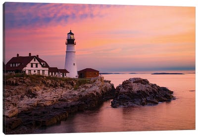 Dawn, Portland Lighthouse, Maine Canvas Art Print - Lighthouse Art
