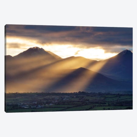 Crepuscular Rays, Macgillycuddy's Reeks, County Kerry, Munster Province, Republic Of Ireland Canvas Print #GAR24} by Gareth McCormack Canvas Art Print