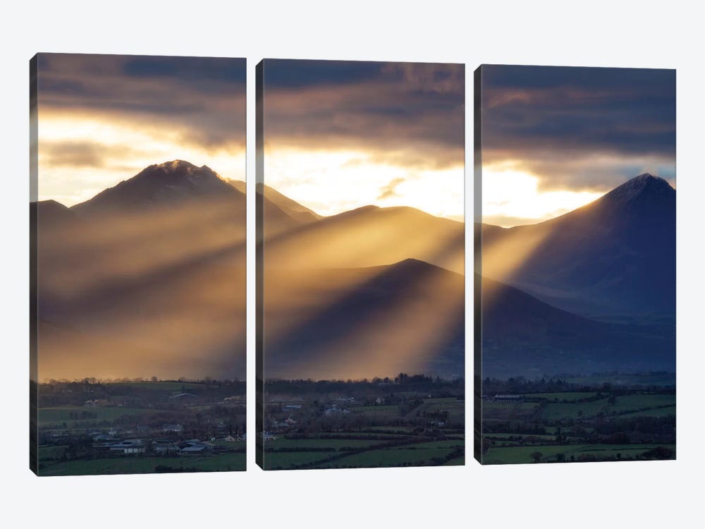 Crepuscular Rays, Macgillycuddy's Reeks, County Kerry, Munster Province, Republic Of Ireland by Gareth McCormack 3-piece Art Print