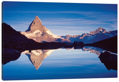 Dawn Reflection Of Matterhorn, Riffelsee, Canton Of Valais, Switzerland Canvas Art Print - Switzerland Art
