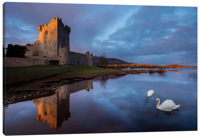 Dawn Reflection, Ross Castle, Killarney National Park, County Kerry, Munster Province, Republic Of Ireland Canvas Art Print