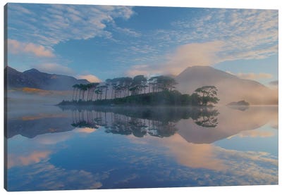 Misty Morning Reflection Of Twelve Bens I, Derryclare Lough, Connemara, County Galway, Connacht Province, Republic Of Ireland Canvas Art Print - Mist & Fog Art