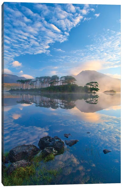 Misty Morning Reflection Of Twelve Bens II, Derryclare Lough, Connemara, County Galway, Connacht Province, Republic Of Ireland Canvas Art Print - Galway