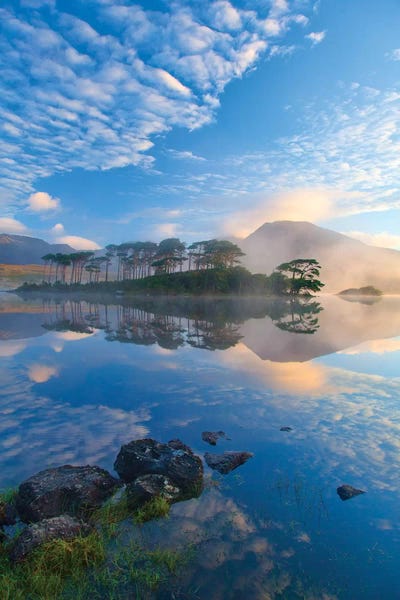 Calm: Misty Morning Reflection Of Twelve Bens II, Derryclare Lough, Connemara, County Galway, Connacht Province, Republic Of Ireland by Gareth McCormack