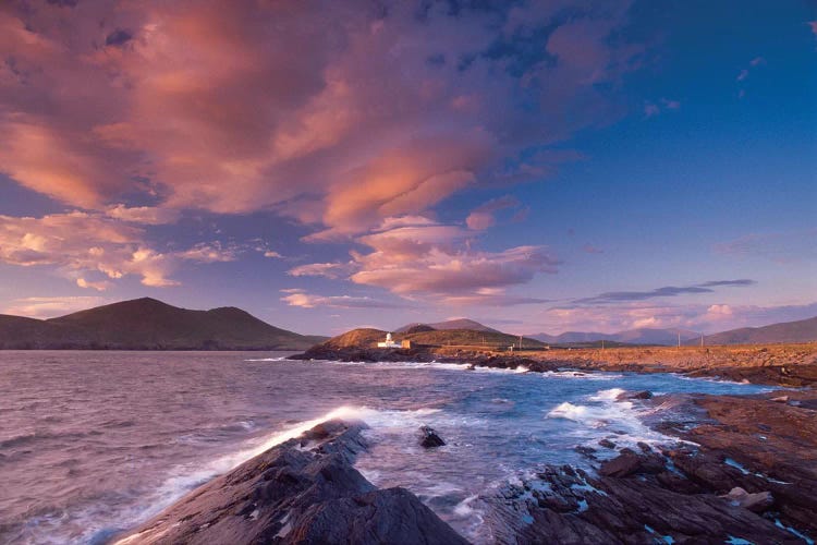 Sunset Over Cromwell Point Lighthouse, Valentia Island, County Kerry, Munster Province, Republic Of Ireland