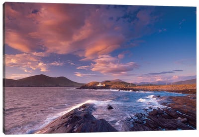 Sunset Over Cromwell Point Lighthouse, Valentia Island, County Kerry, Munster Province, Republic Of Ireland Canvas Art Print - Kerry