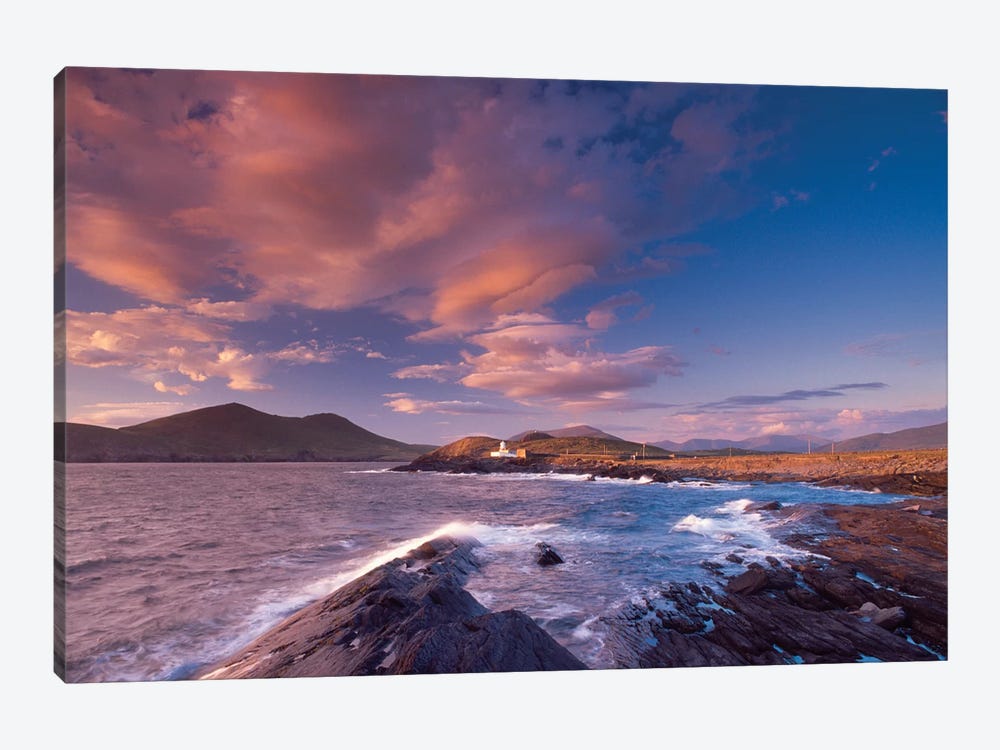 Sunset Over Cromwell Point Lighthouse, Valentia Island, County Kerry, Munster Province, Republic Of Ireland 1-piece Art Print