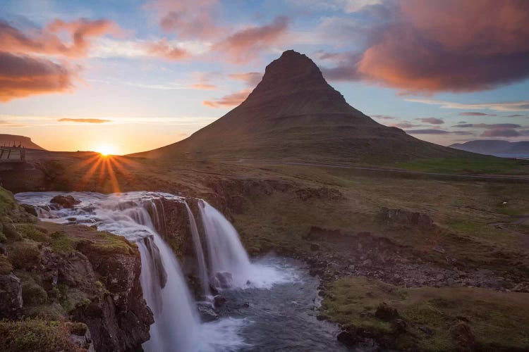 Sunset Over Kirkjufell And Kirkjufellsfoss I, Grundarfjordur, Snaefellsnes Peninsula, Vesturland, Iceland