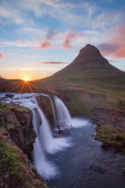 Sunset Over Kirkjufell And Kirkjufellsfoss II, Grundarfjordur, Snaefellsnes Peninsula, Vesturland, Iceland