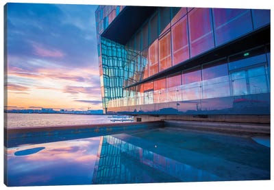Sunset Reflection I, Harpa Concert Hall, Reykjavik, Hofudborgarsvaedi, Iceland Canvas Art Print - Window Art