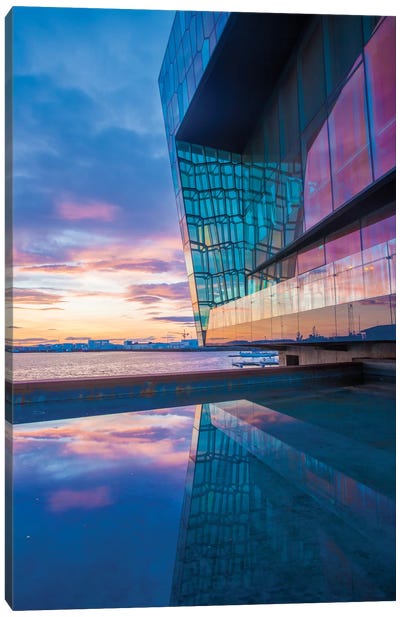 Sunset Reflection II, Harpa Concert Hall, Reykjavik, Hofudborgarsvaedi, Iceland Canvas Art Print