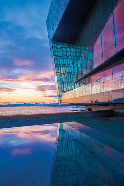Windows: Sunset Reflection II, Harpa Concert Hall, Reykjavik, Hofudborgarsvaedi, Iceland by Gareth McCormack