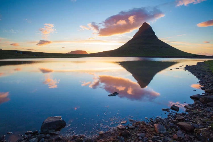 Sunset Reflection, Kirkjufell, Grundarfjordur, Snaefellsnes Peninsula, Vesturland, Iceland