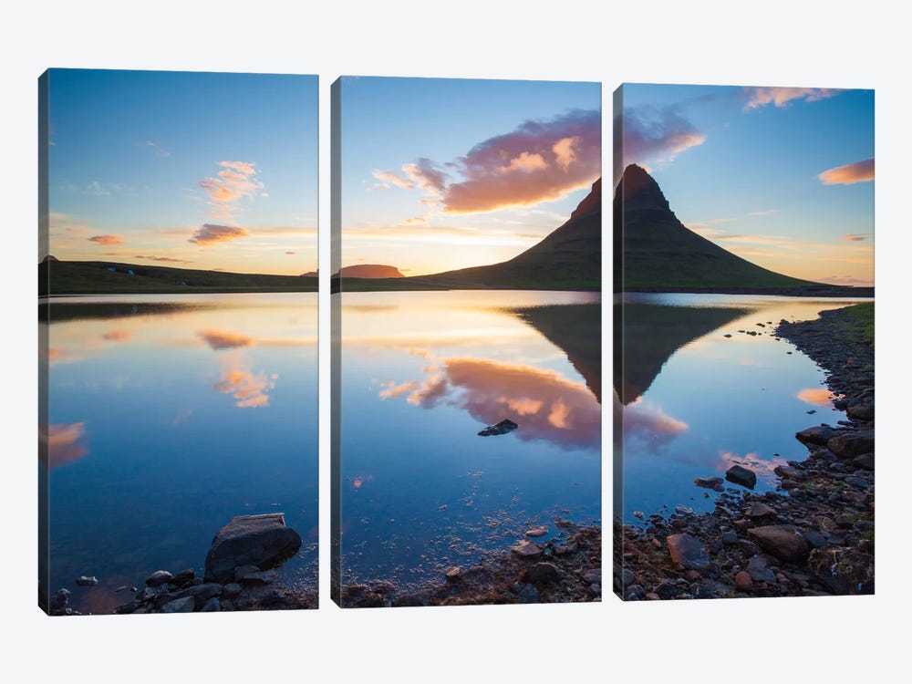 Sunset Reflection, Kirkjufell, Grundarfjordur, Snaefellsnes Peninsula, Vesturland, Iceland by Gareth McCormack 3-piece Canvas Art Print