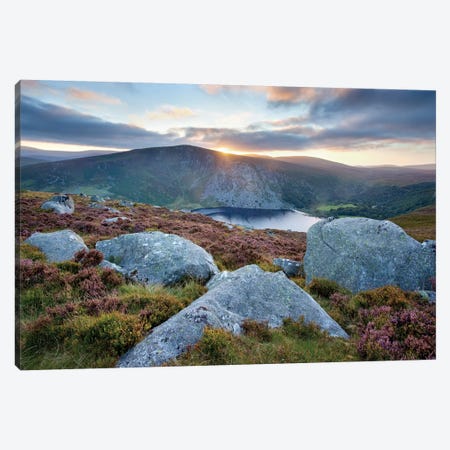 Sunset, Lough Tay, Wicklow Mountains, County Wicklow, Leinster Province, Republic Of Ireland Canvas Print #GAR93} by Gareth McCormack Canvas Print