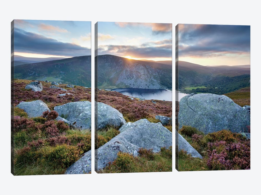 Sunset, Lough Tay, Wicklow Mountains, County Wicklow, Leinster Province, Republic Of Ireland by Gareth McCormack 3-piece Art Print