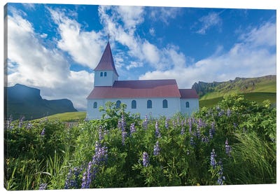 Town Church II, Vik I Myrdal, Sudurland, Iceland Canvas Art Print - Village & Town Art