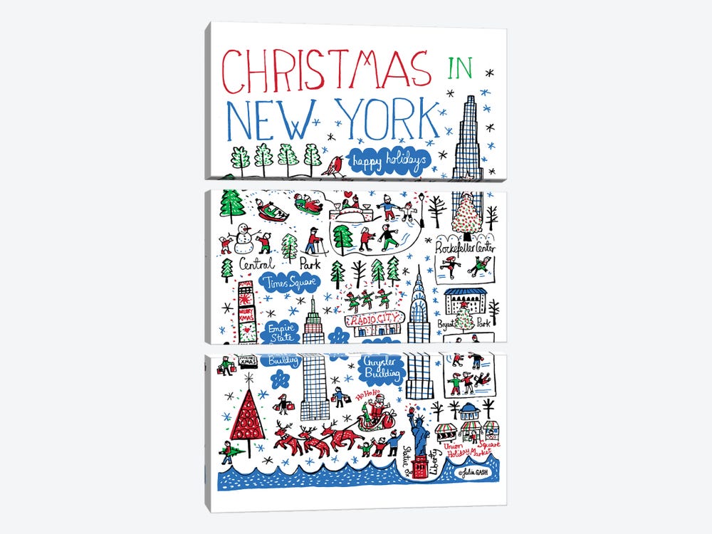 New York Christmas by Julia Gash 3-piece Canvas Art Print