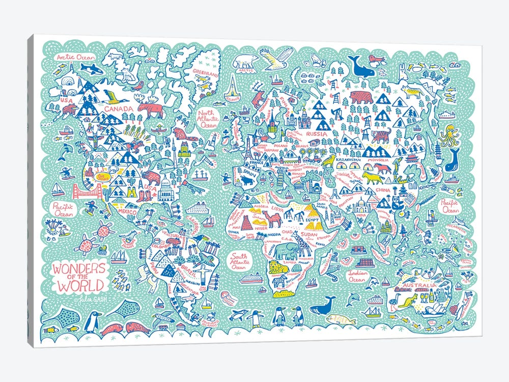 World Map by Julia Gash 1-piece Canvas Print
