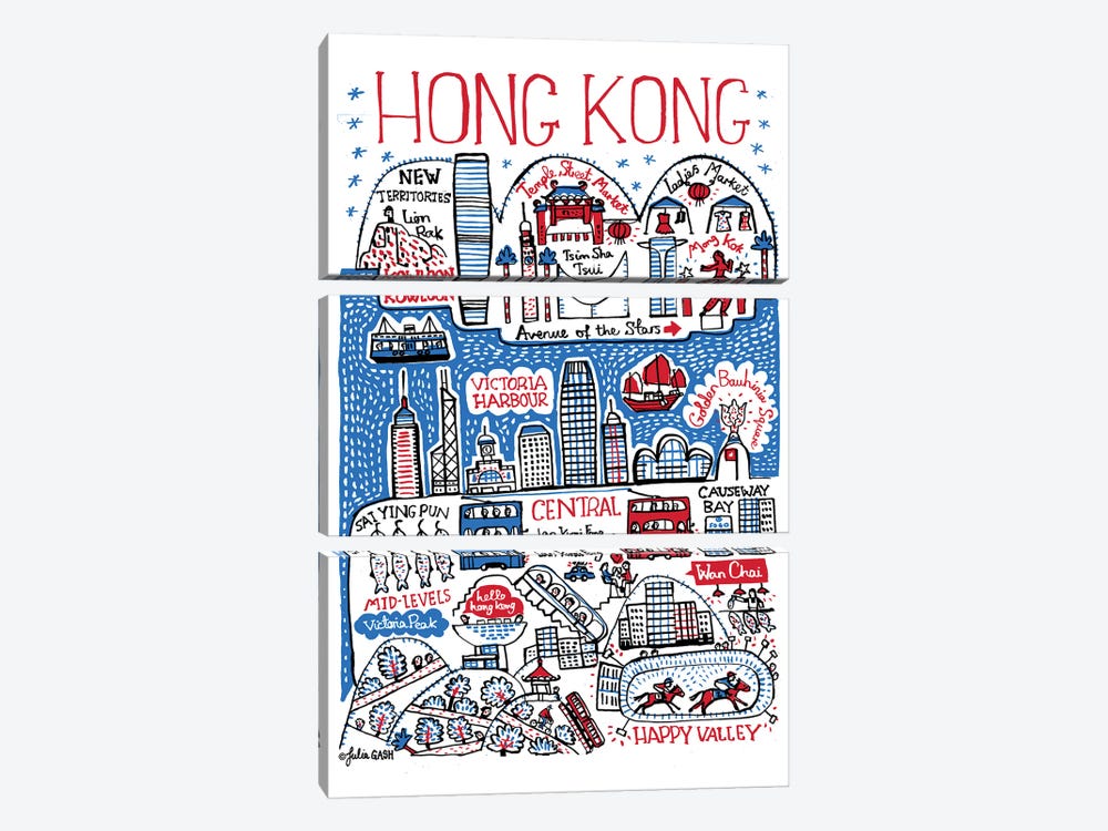 Hong Kong by Julia Gash 3-piece Canvas Wall Art