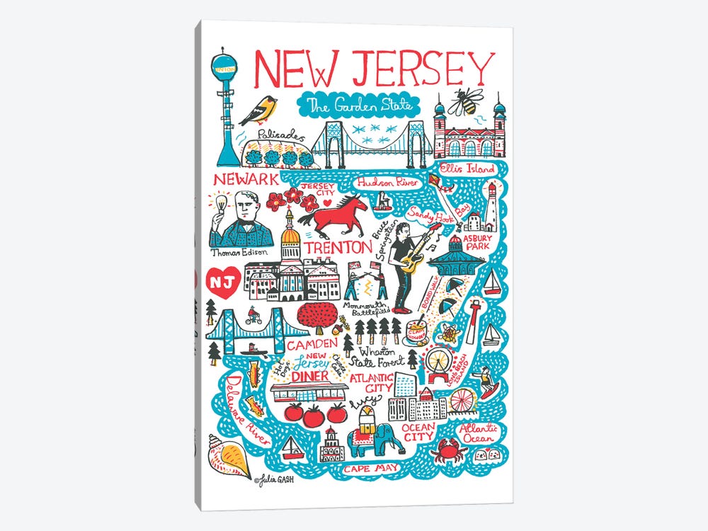 New Jersey Statescape by Julia Gash 1-piece Canvas Art Print