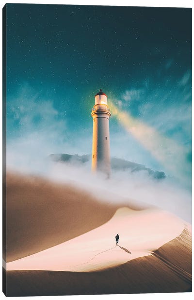 To The Lighthouse Canvas Art Print - Coastal Sand Dune Art